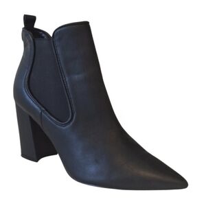 Marc Fisher Black Pointed Toe Ankle Boots – Leather Block Heel Chelsea Style 6.5